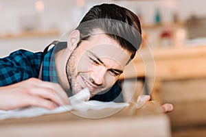 Barista cleaning counter