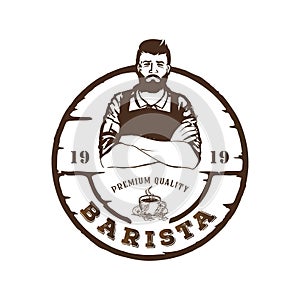 Barista Coffee Latte Art Cafe Logo Design Template