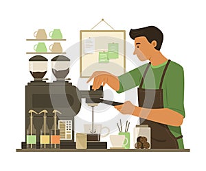 Barista Man Making Coffee in Cafe