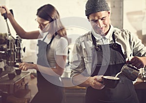 Barista Prepare Coffee Working Order Concept photo