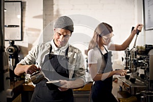 Barista Prepare Coffee Working Order Concept photo