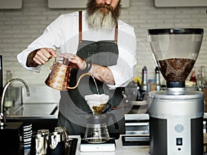 Barista Prepare Coffee Working Order Concept photo