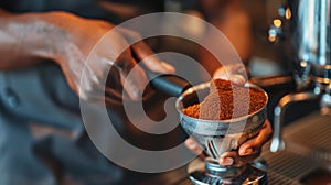 Barista Preparing Fresh Coffee Grounds.AI generated image
