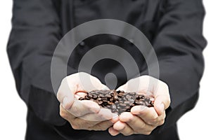 Barista is preparing rosted coffee bean ready