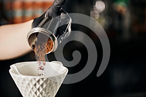 barista preparing V-60 style espresso