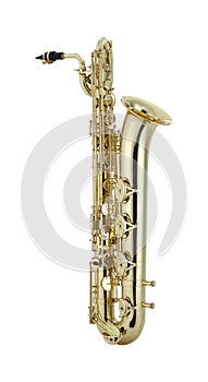 Shiny Baritone saxophone, Bari sax, Saxophone Woodwinds Music Instrument Isolated on White background