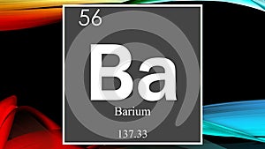 Barium chemical element symbol on dark colored abstract background