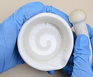 Barium hydroxide on blue background