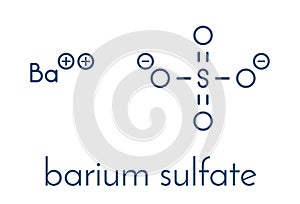 Barium sulfate BaSO4. Used as paint pigment and radiocontrast agent. Skeletal formula.
