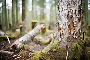 bark beetle infestation damage on a forest