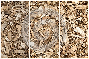 Bark Wood Chips Collage For Landscaping - Top View - Abstract Background