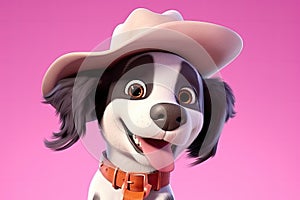 Barkin\' Cowboy: A 3D-Rendered Dog\'s Journey to Cowboy Stardom on Pink Gradient Background