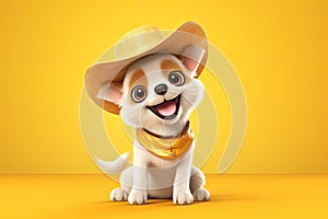 Barkin\' Cowboy: A 3D-Rendered Dog\'s Journey to Cowboy Stardom on Yellow Golden Gradient Background