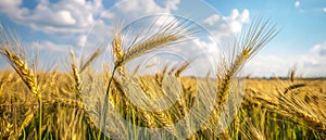 Barley Fields Under a Blue Sky with Soft Clouds