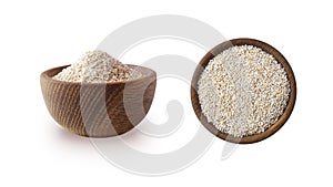 Barley groats on a white background top view. Raw crushed barley grains for making porridge. Heap of barley grits