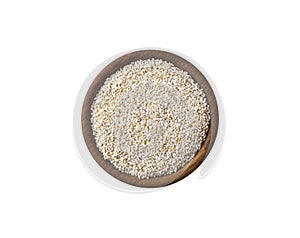 Barley groats on a white background top view. Raw crushed barley grains for making porridge. Heap of barley grits isolated on whit