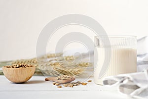 Barley milk as holistic drink for toxins elimination, helps to reduce acidity. beta-glucan source. vegan drink on a