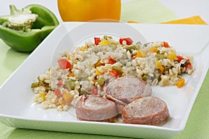 Barley salad with pork meat