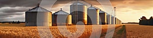 Barley Silos In Agricultural Landscape. Generative AI