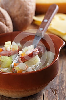Barley soup with sausage