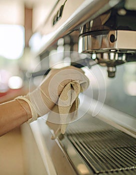 barman hand at beer tap pouring draught lager beer serving