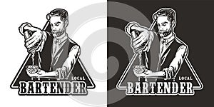 Barman with shaker for bartending. Barkeepr or bartender with beard and mustache for cocktail bar