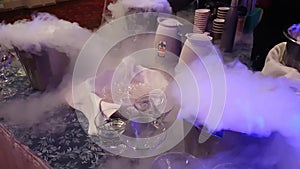 Barmen uses liquid nitrogen in a bar