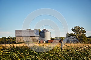 Barn in a blue clear sky in countryside