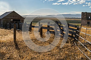 Barn and corral, evening lighting