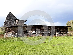 Barn cowshed ancient damaged roof bad running farm