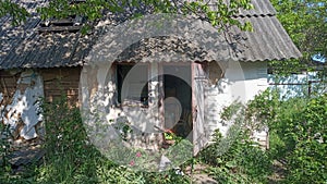 A barn destroyed by shrapnel from a Russian rocket