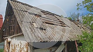 A barn destroyed by shrapnel from a Russian rocket