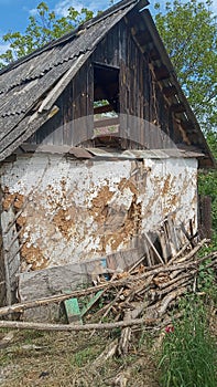 A barn destroyed by shrapnel from a Russian rocket