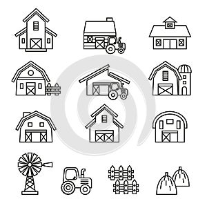 Barn & farm building icon set.