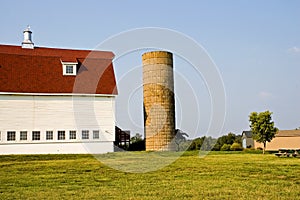 Barn with Gambrel Roof and Silo