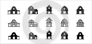 Barn icon set. Assorted barn vector icons pack. Farmhouse vector stock icon illustration. Flat black white color design complete