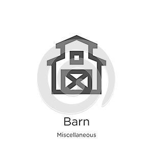barn icon vector from miscellaneous collection. Thin line barn outline icon vector illustration. Outline, thin line barn icon for
