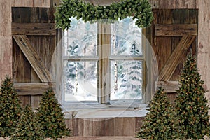 Barn interior with Christmas decorations