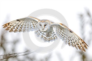Barn Owl flying in forest.Generative Ai