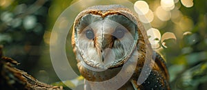 Barn Owl Perched on Tree Branch