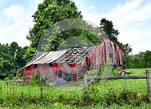 Barn in Ruins and Fence