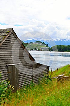 Barn by the shore in Norheimsund, Norway.