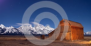 Teton Wyoming Barn at sunset mountains photo