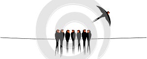 Barn swallow silhouette on wire, vector