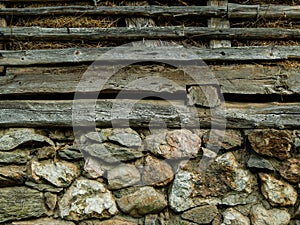 Barn Wall Half Made Of Stones And Half Wooden