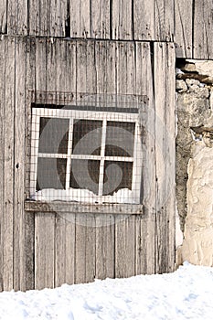 Barn Window in Winter Snow - Detail