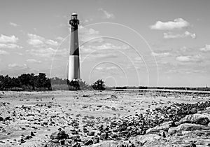 Barnegat Lighthouse, New Jersey, black and white