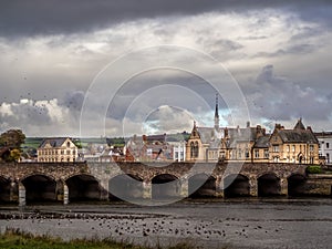 Barnstaple medieval Long Bridge which spans the River Taw in North Devon.