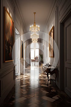 Barocco style hallway interior in luxury house photo