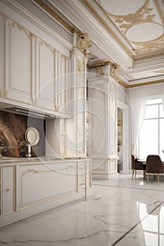 Barocco style kitchen interior in luxury house photo